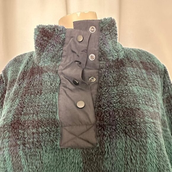 Eddie Bauer - Pullover Plaid Sherpa Fleece Snap Neck Kangaroo Pocket Men's XL - Picture 2 of 8